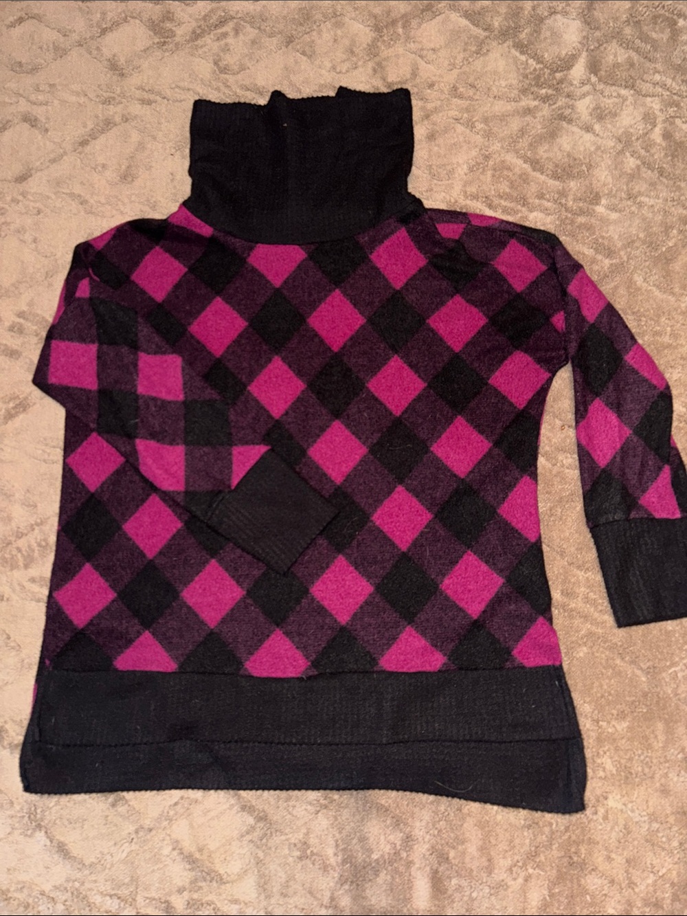white birch Black & Magenta Argyle Turtleneck Sweater